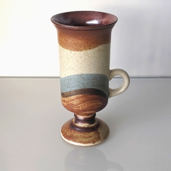 Vintage 1970s Japanese Hand-painted Otagiri Stoneware Pedestal Coffee Mug - Picture 2 of 4